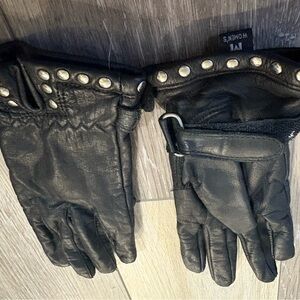 Women’s Black Leather Gloves with Stud Accents